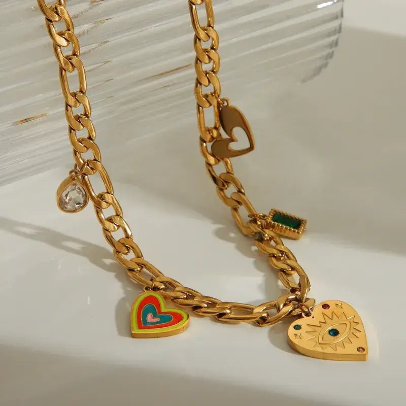 Charm Necklace with Hearts and Color Rhinestones: Heart - Bria Blair Creative