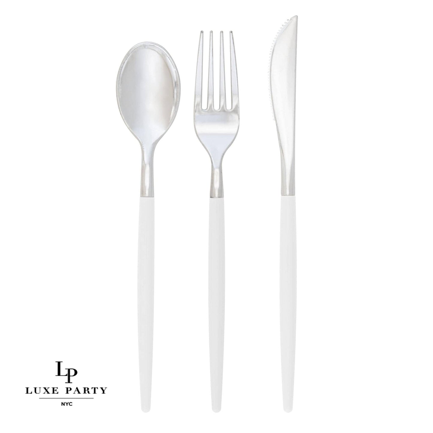 Chic Clear and Silver Plastic Cutlery Set | 32 Pieces - Bria Blair Creative