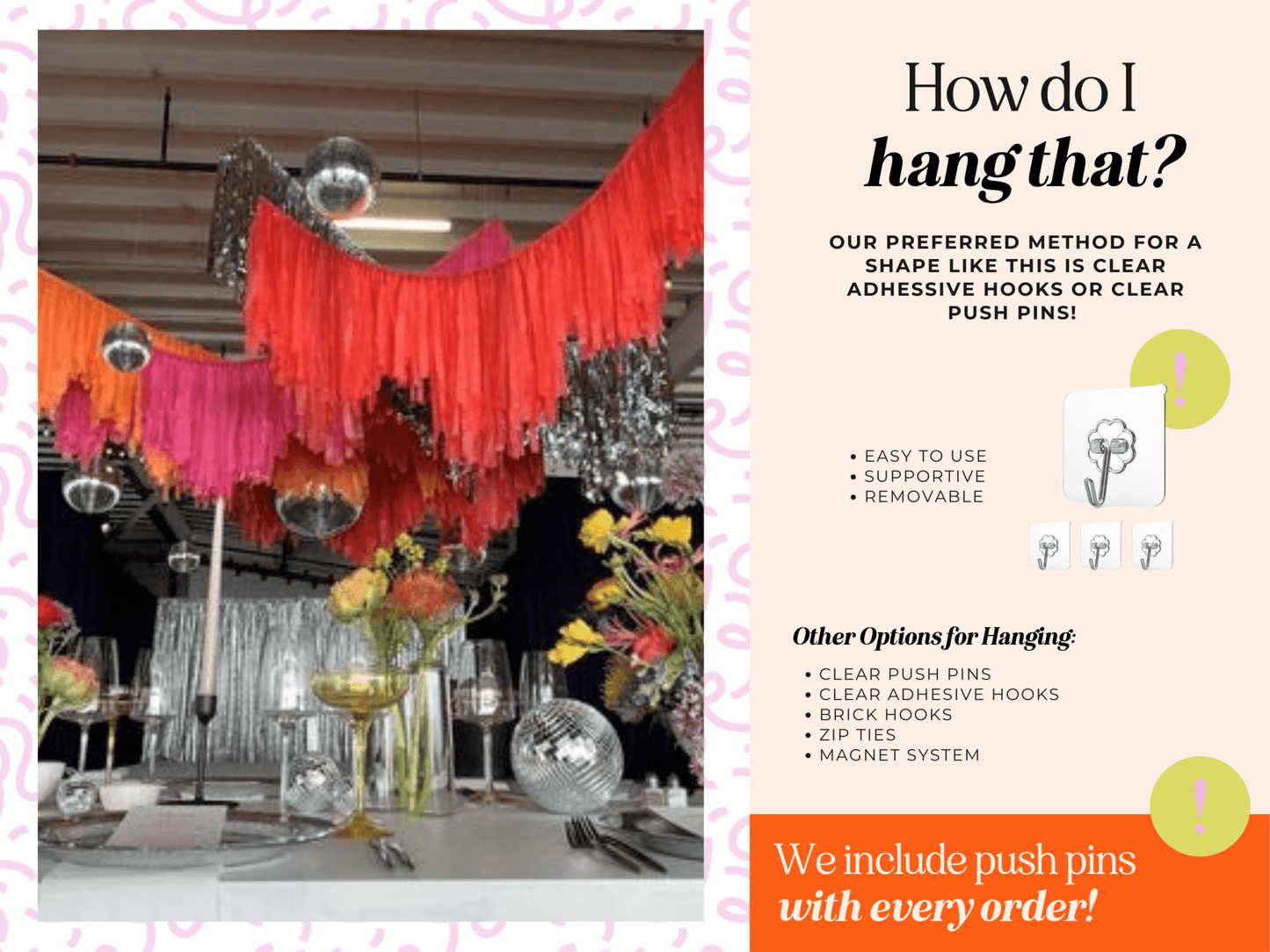 Custom Aerial Ceiling Fringe Strand: 8 Feet / Solid Plastic - Bria Blair Creative