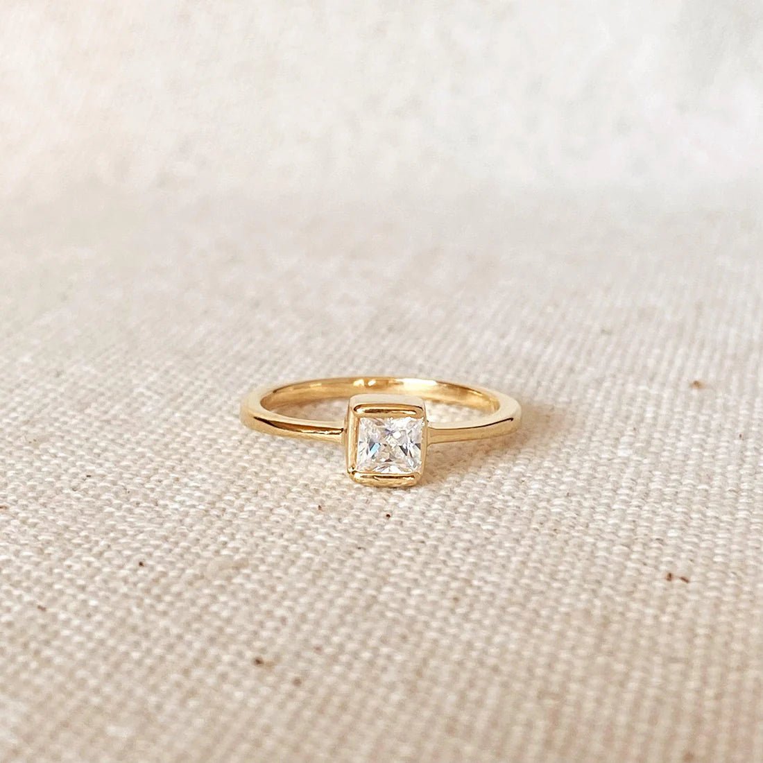 Dainty 18k Gold Filled Square Solitaire Ring - Bria Blair Creative