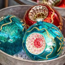 Red and Blue Glass Vintage-Style Reflector Ornaments, 4 Assorted Styles
