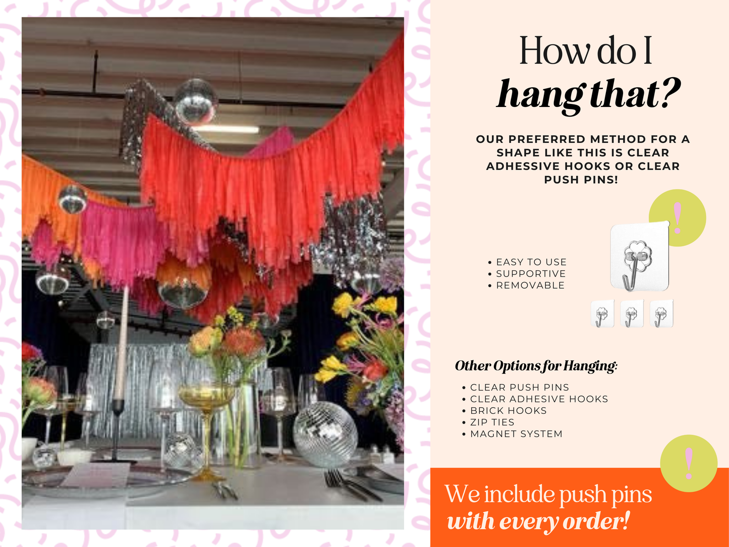 Custom Aerial Ceiling Fringe Strand: 6 Feet / Solid Plastic
