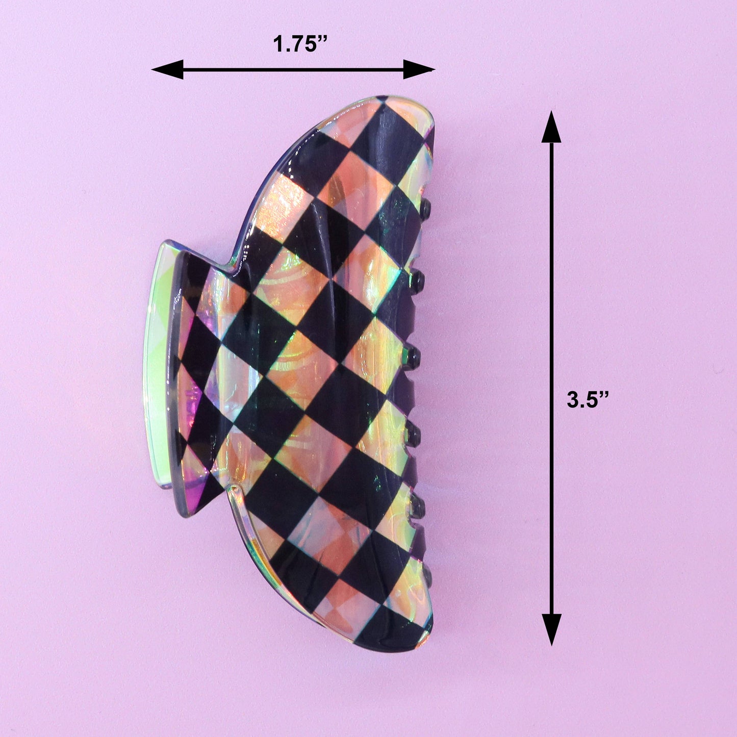 Medium Round Iridescent Checkered Hair Claw Clip: Black