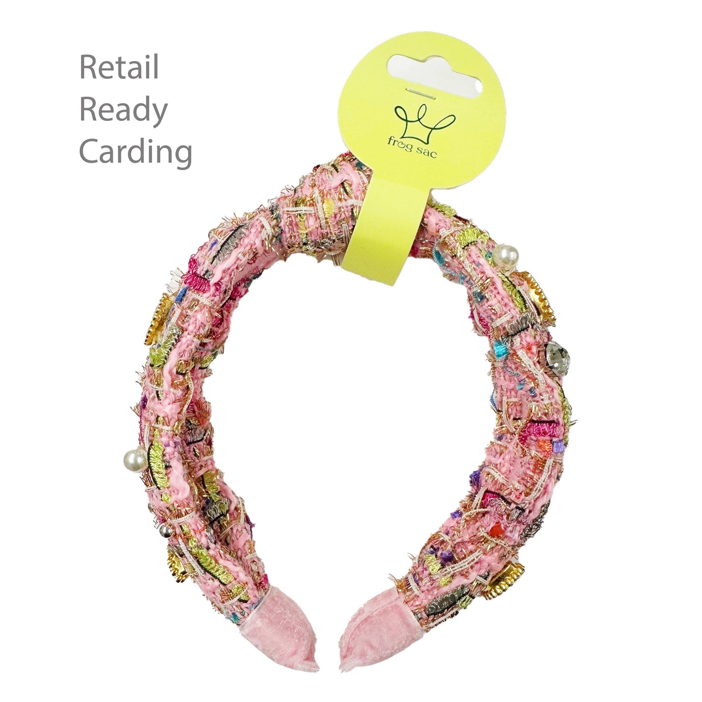 Kids Knot Headband - Embellished Rhinestone Pearl Tweed: Pink