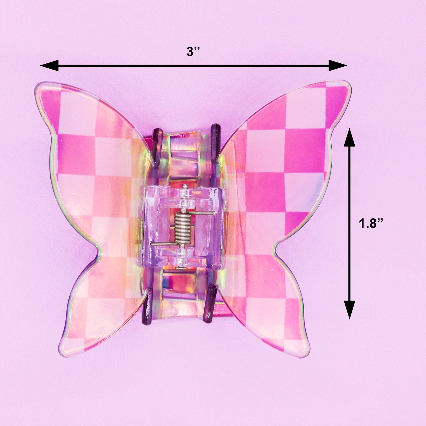 Medium Iridescent Checkered Butterfly Hair Claw Clip: Black