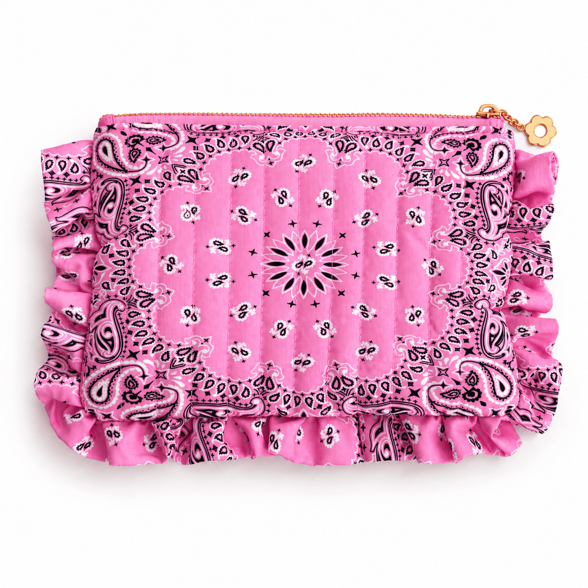 Ellison+Young Bandana Ruffle Everything Pouch, Quilted Cosmetic Case: Indie Pink - Bria Blair Creative