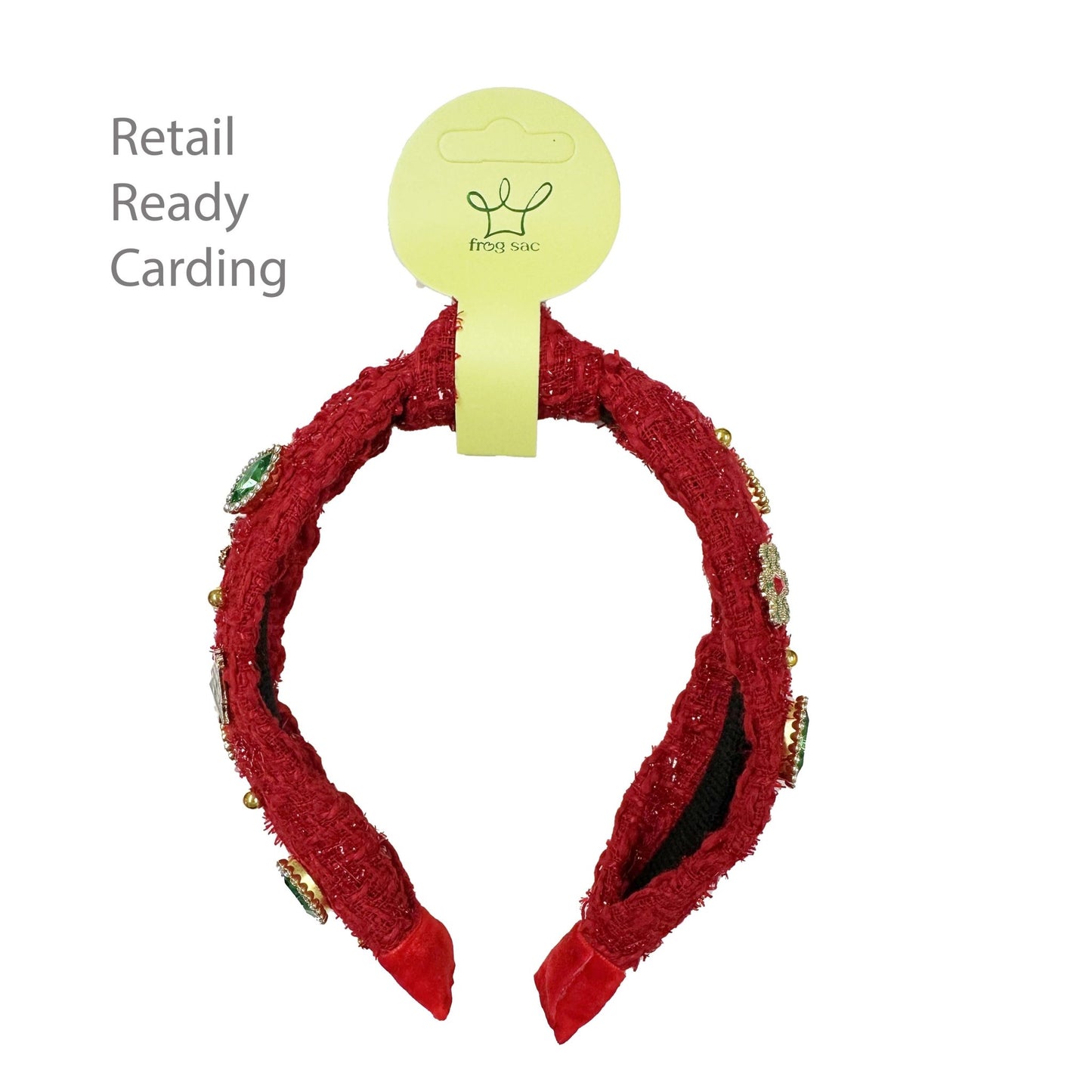 Embellished Christmas Knot Headband - Tweed Rhinestone Pearl - Bria Blair Creative