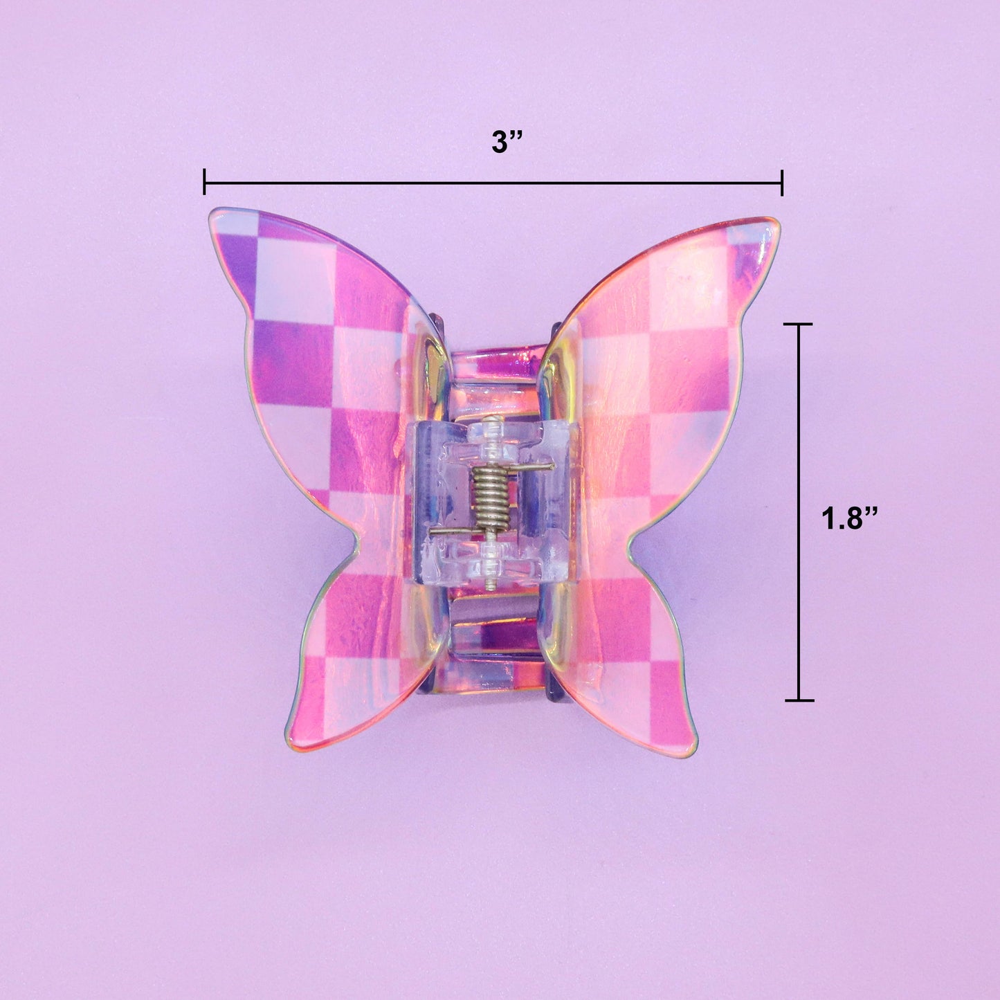 Medium Iridescent Checkered Butterfly Hair Claw Clip: Black