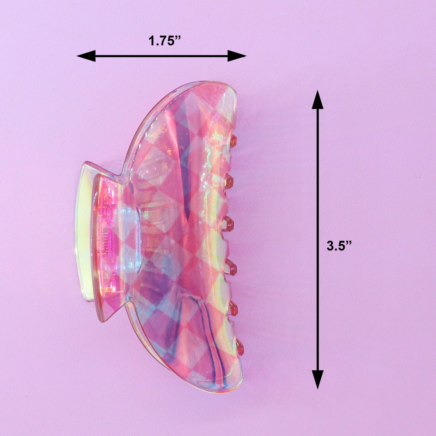 Medium Round Iridescent Checkered Hair Claw Clip: Black