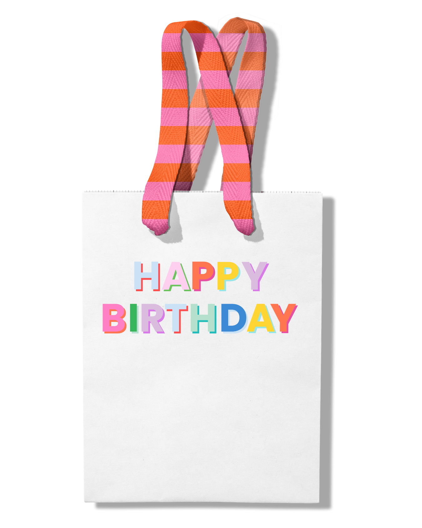 Funny Gift Bag Happy Birthday | pink + orange preppy stripe - Bria Blair Creative