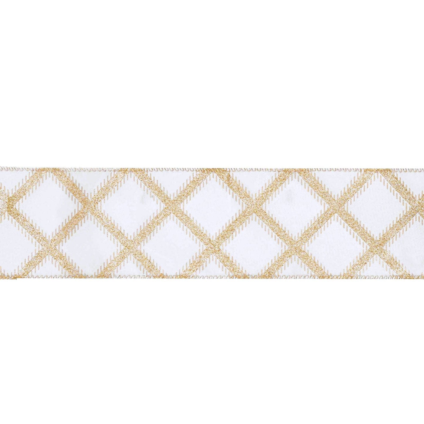 Gold Glitter Diamonds Wired Ribbon on Ivory, 10 Yard Roll - Bria Blair Creative