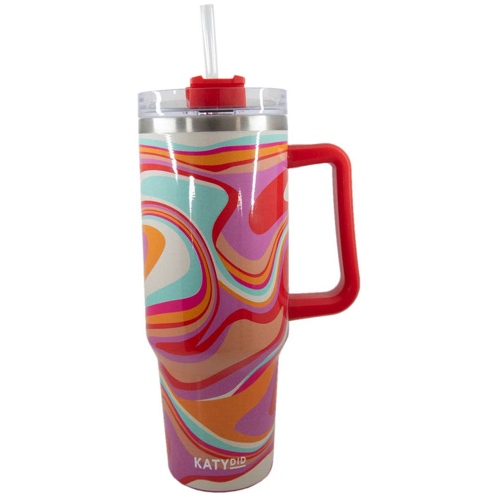 Groovy Swirls Insulated Tumbler Cup w/ Handle: Multicolored - Bria Blair Creative