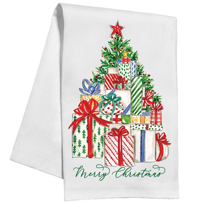 Handpainted Merry Christmas Tree Kitchen Towel - Bria Blair Creative