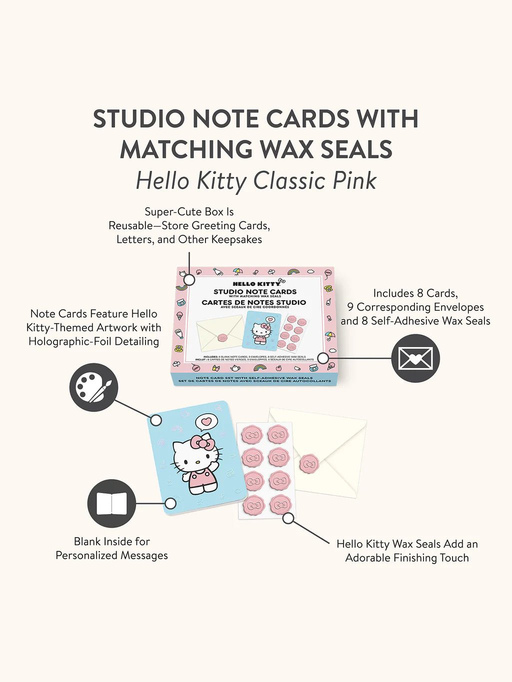 Hello Kitty Classic Pink Studio Note Cards with Wax Seals - Bria Blair Creative