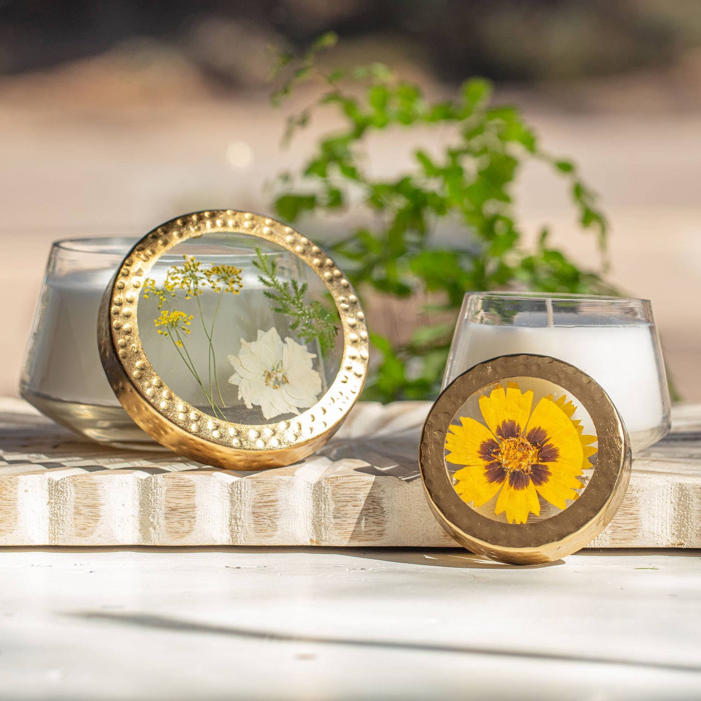 Honey Tobacco Small Pressed Floral Candle - Bria Blair Creative