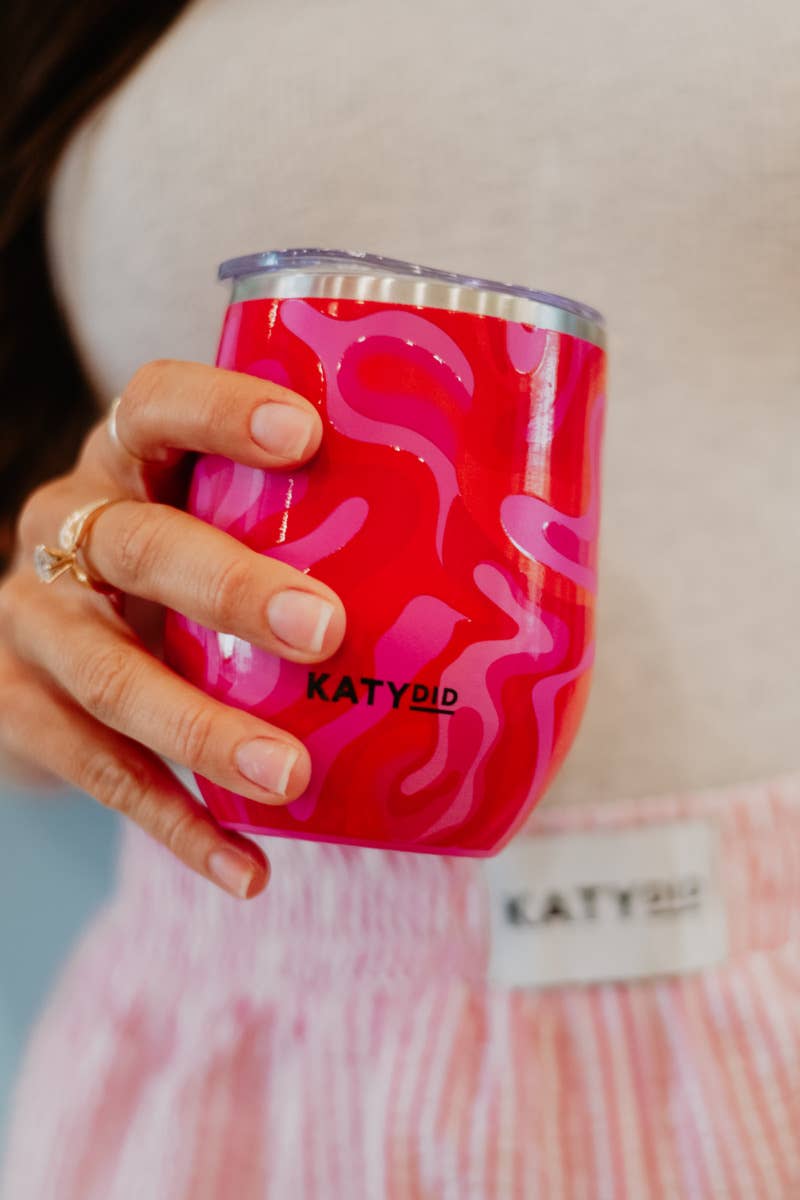 Hot Pink Retro Swirl Stemless Wine Tumbler: Hot Pink - Bria Blair Creative