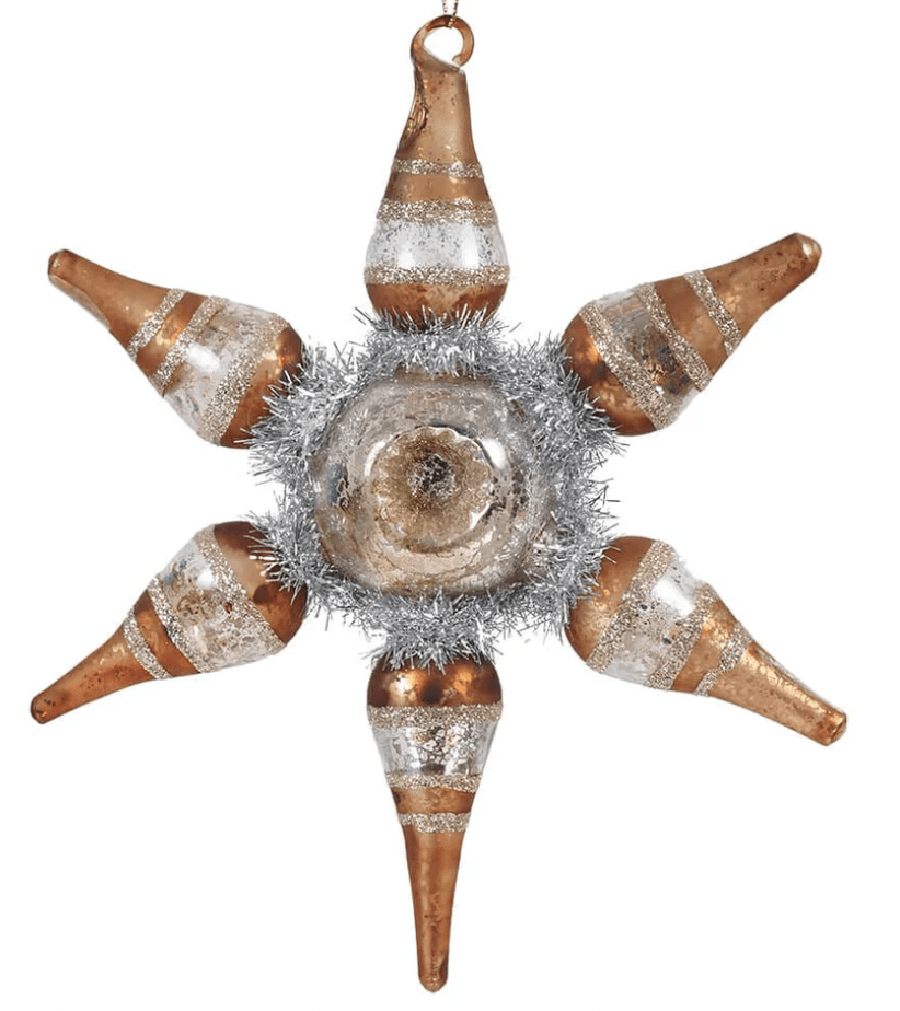Mercury Glass Star Ornament with Tinsel - Bria Blair Creative