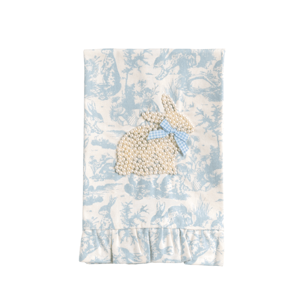 Mud Pie Blue Toile Bunny Pearl Towel - Bria Blair Creative