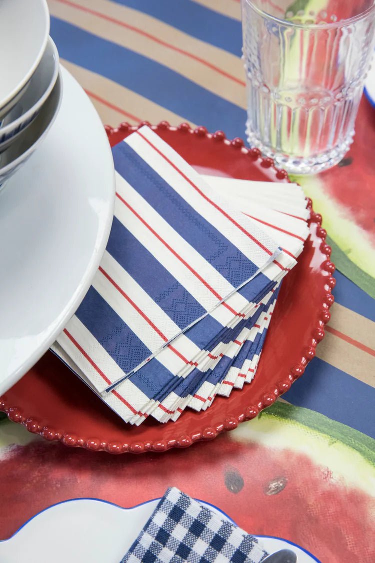 Navy & Red Awning Stripe Cocktail Napkins - Bria Blair Creative