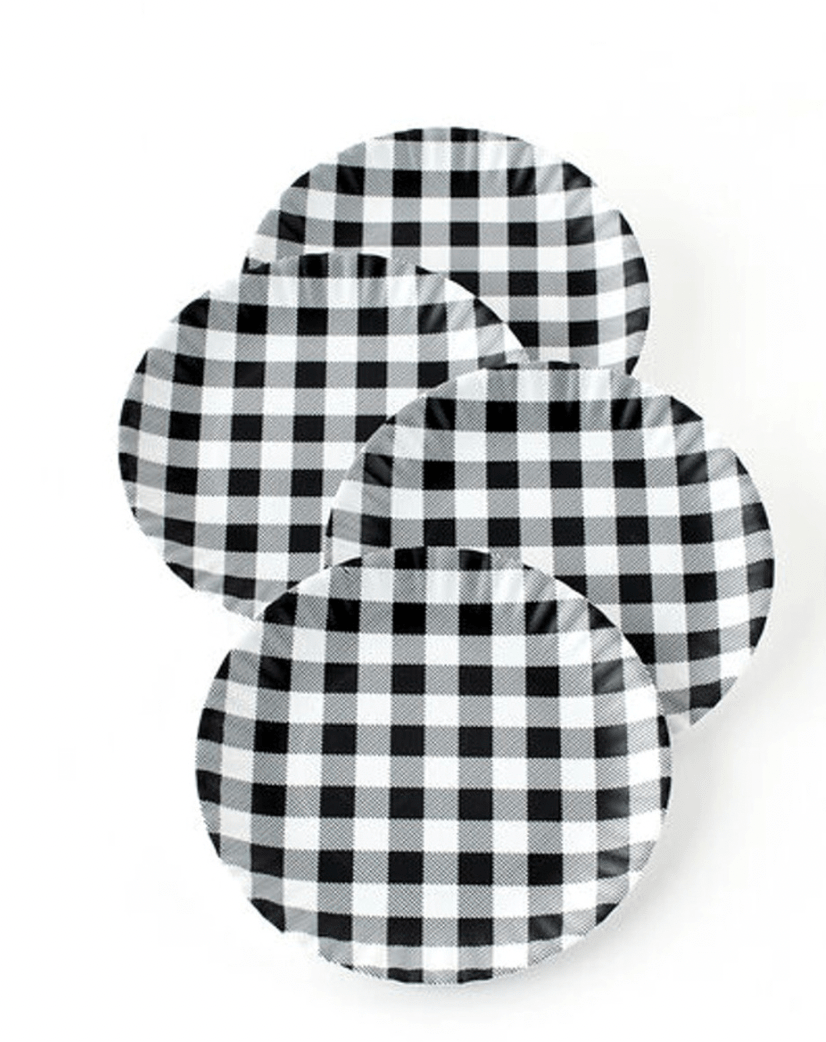 One Hundred 80 Degrees 9" Melamine Plate, Black Gingham - Set of 4 (ME0540) - Bria Blair Creative