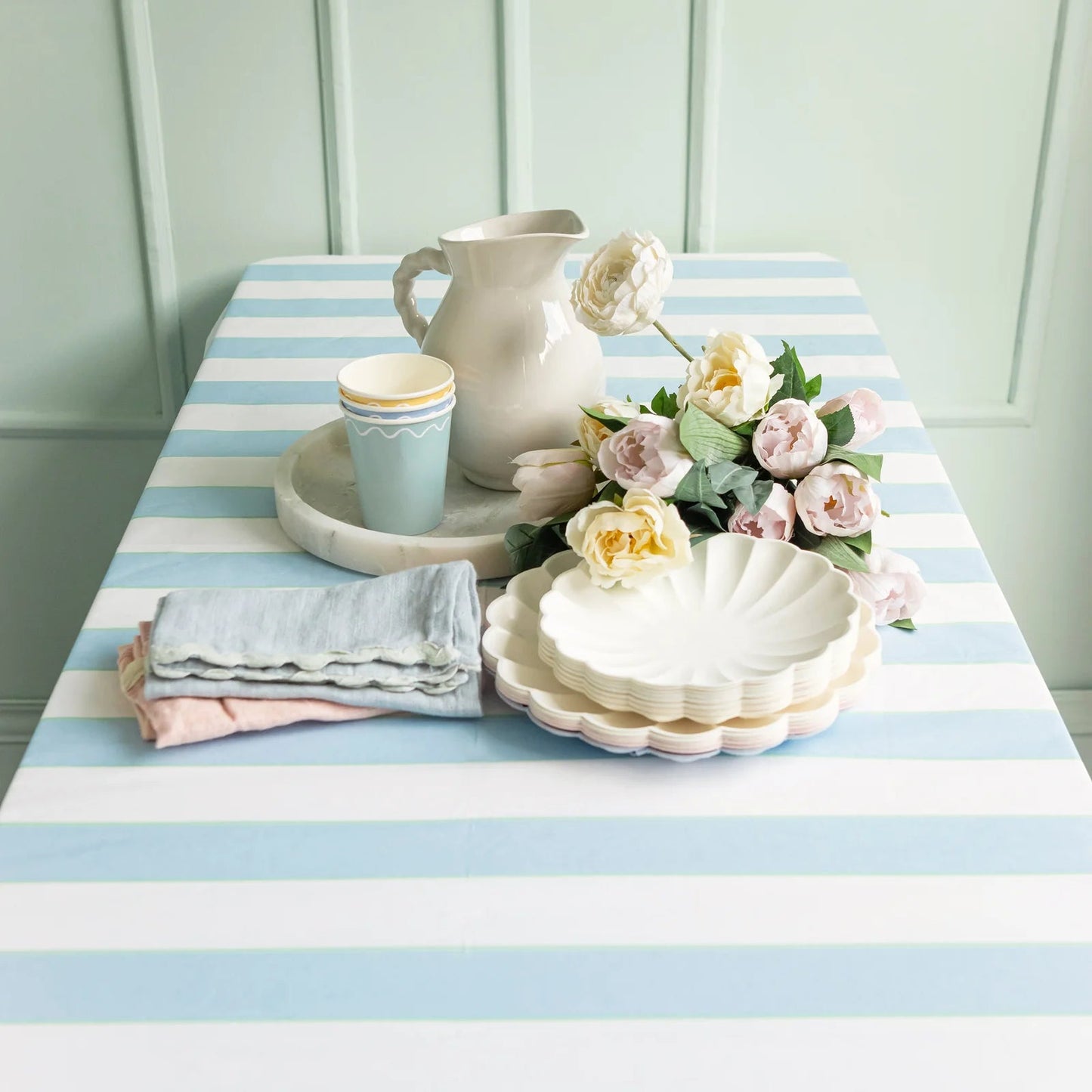Pale Blue Striped Tablecloth - Bria Blair Creative