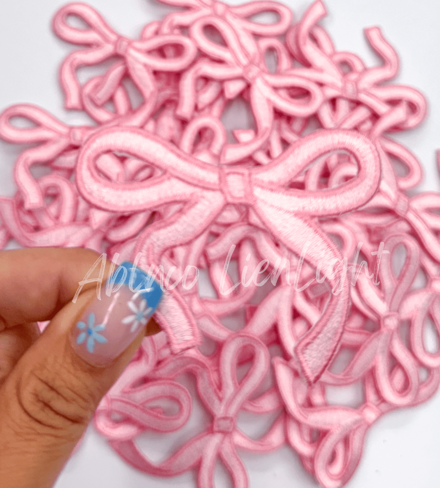 Pink dainty bow trucker hat embroidery patch iron on - Bria Blair Creative