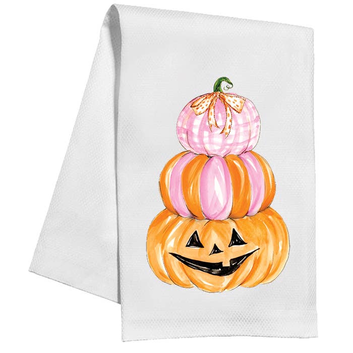 Pink & Orange Pumpkin Stack Kitchen Towel - Bria Blair Creative
