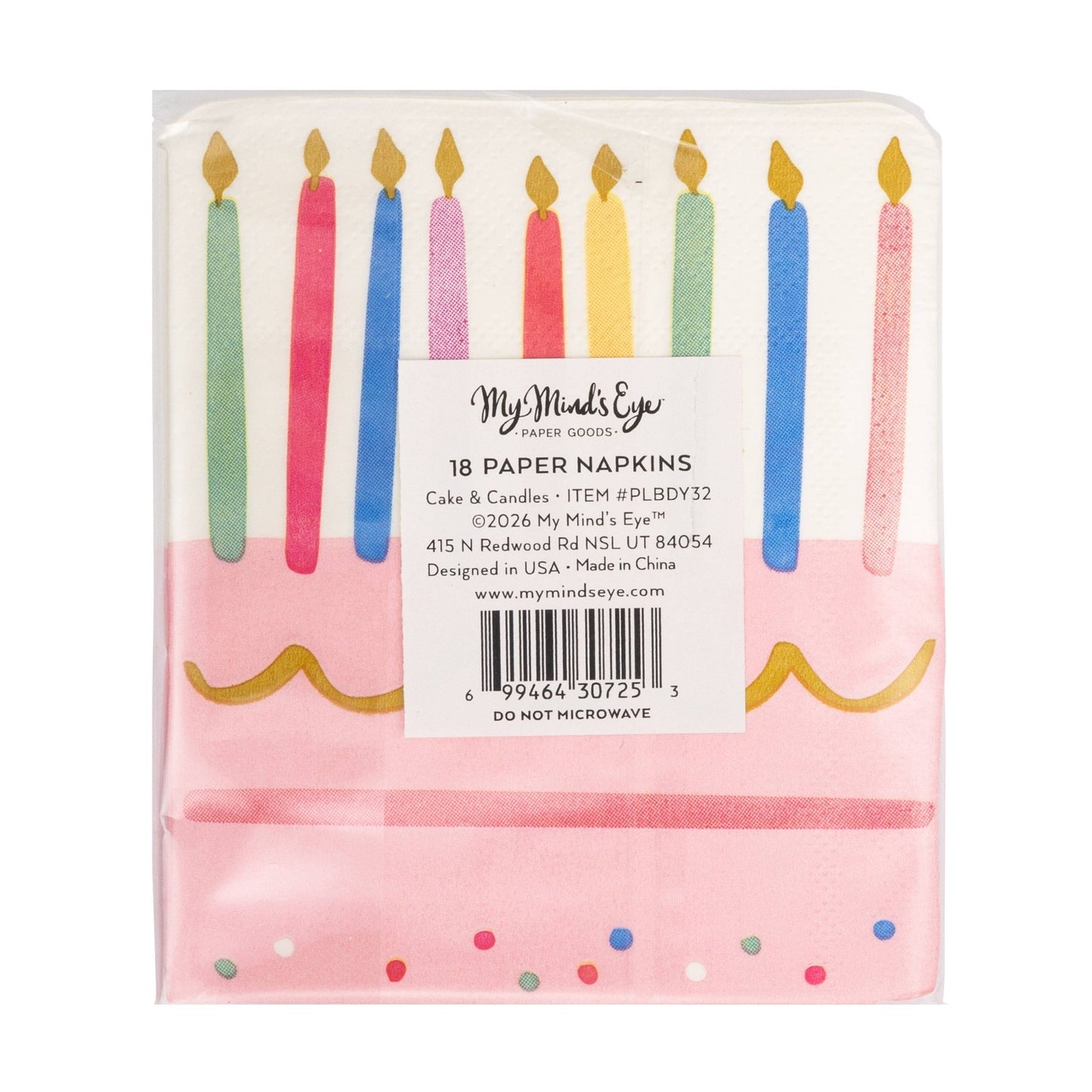 PLBDY32 - Foil Cake & Candles Cocktail Napkin - Bria Blair Creative