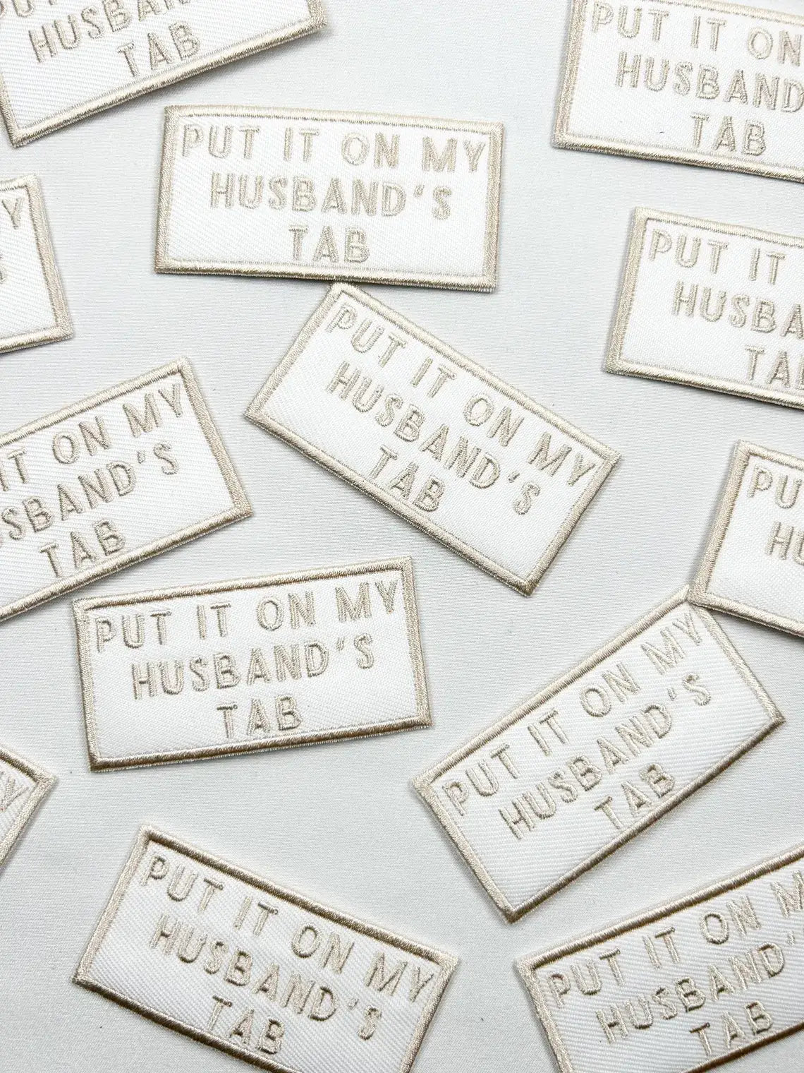 Put It On My Husband's Tab Iron - On Patch Bachelorette Party - Bria Blair Creative