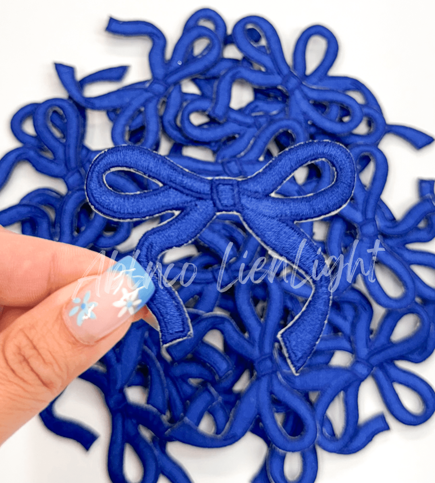 Royal blue dainty bow trucker hat embroidery patch iron on - Bria Blair Creative