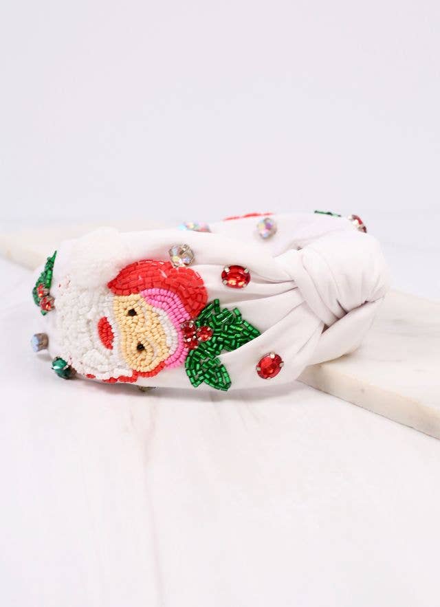 Santa Claus Embellished Headband WHITE - Bria Blair Creative