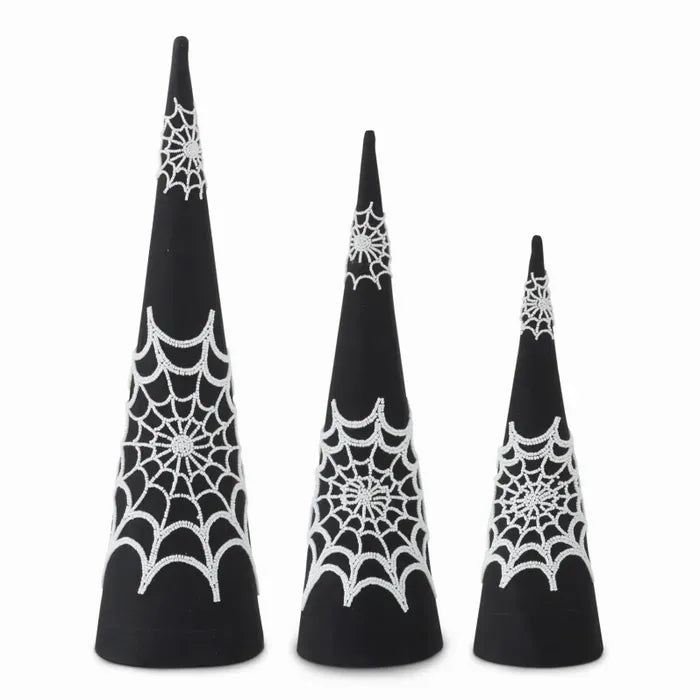 BLACK CONE TREE WITH BEADED SPIDER WEB - SM