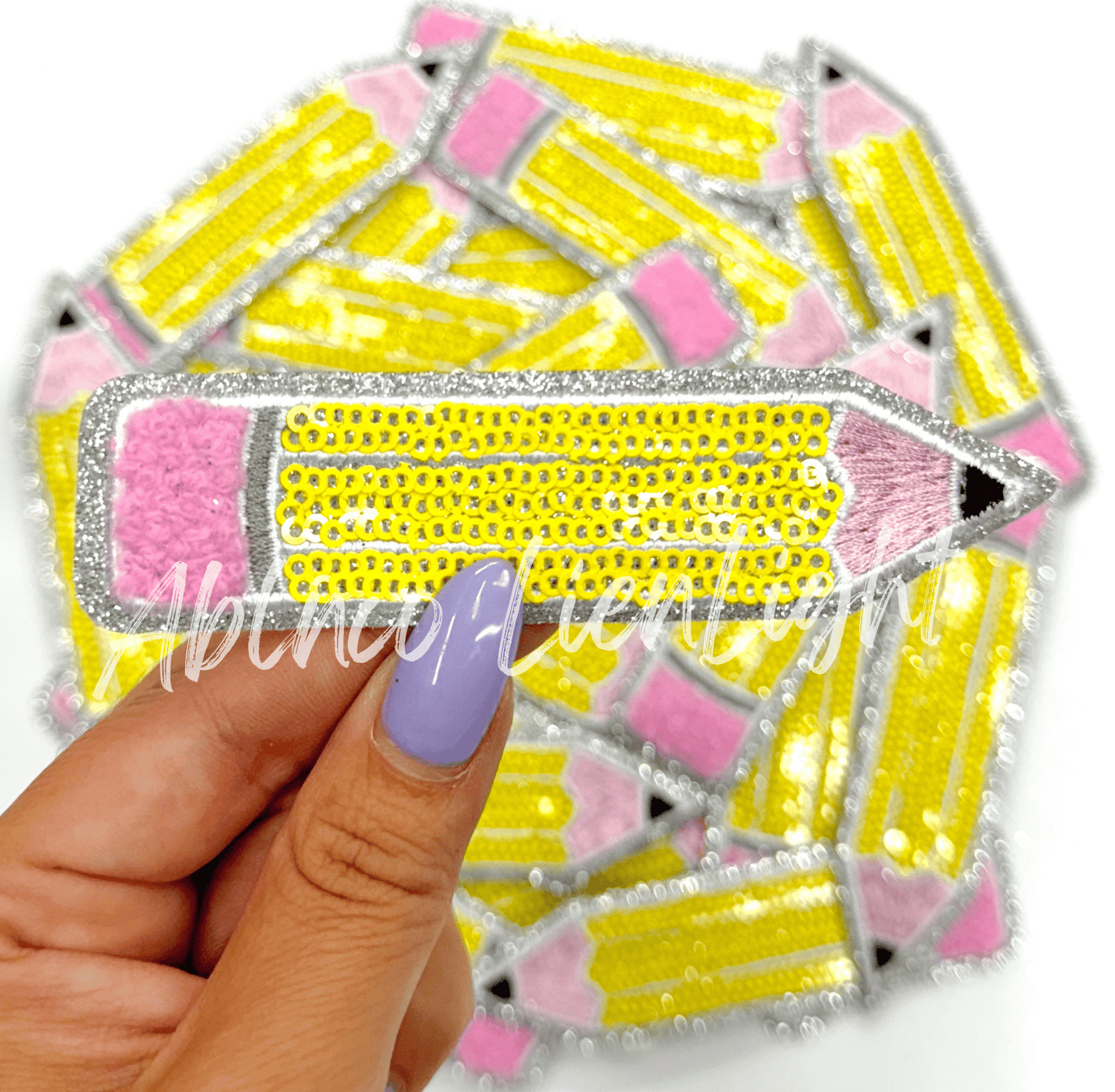 Sequins pencil teacher patch iron on - Bria Blair Creative
