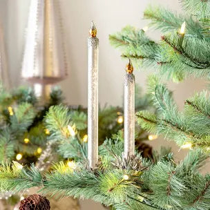 Frosted Gold Glass Taper Candle Clip-on Ornament, Set of 2