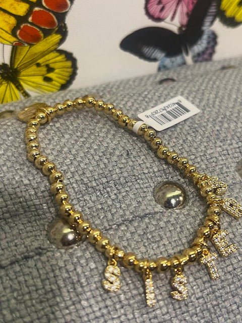 Sisters Gold Letter Charms - Dripping Gold Bracelet - Bria Blair Creative