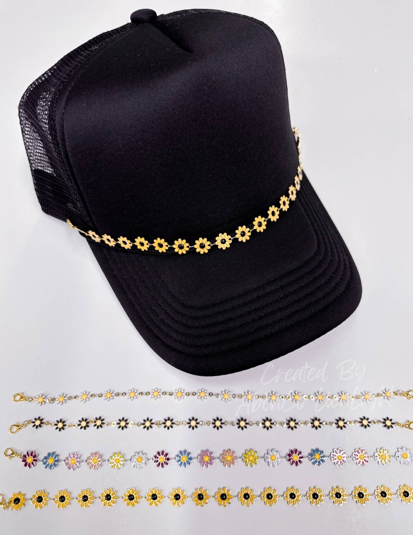 Trucker hat chains trucker hat jewelry chains: Black dasies - Bria Blair Creative