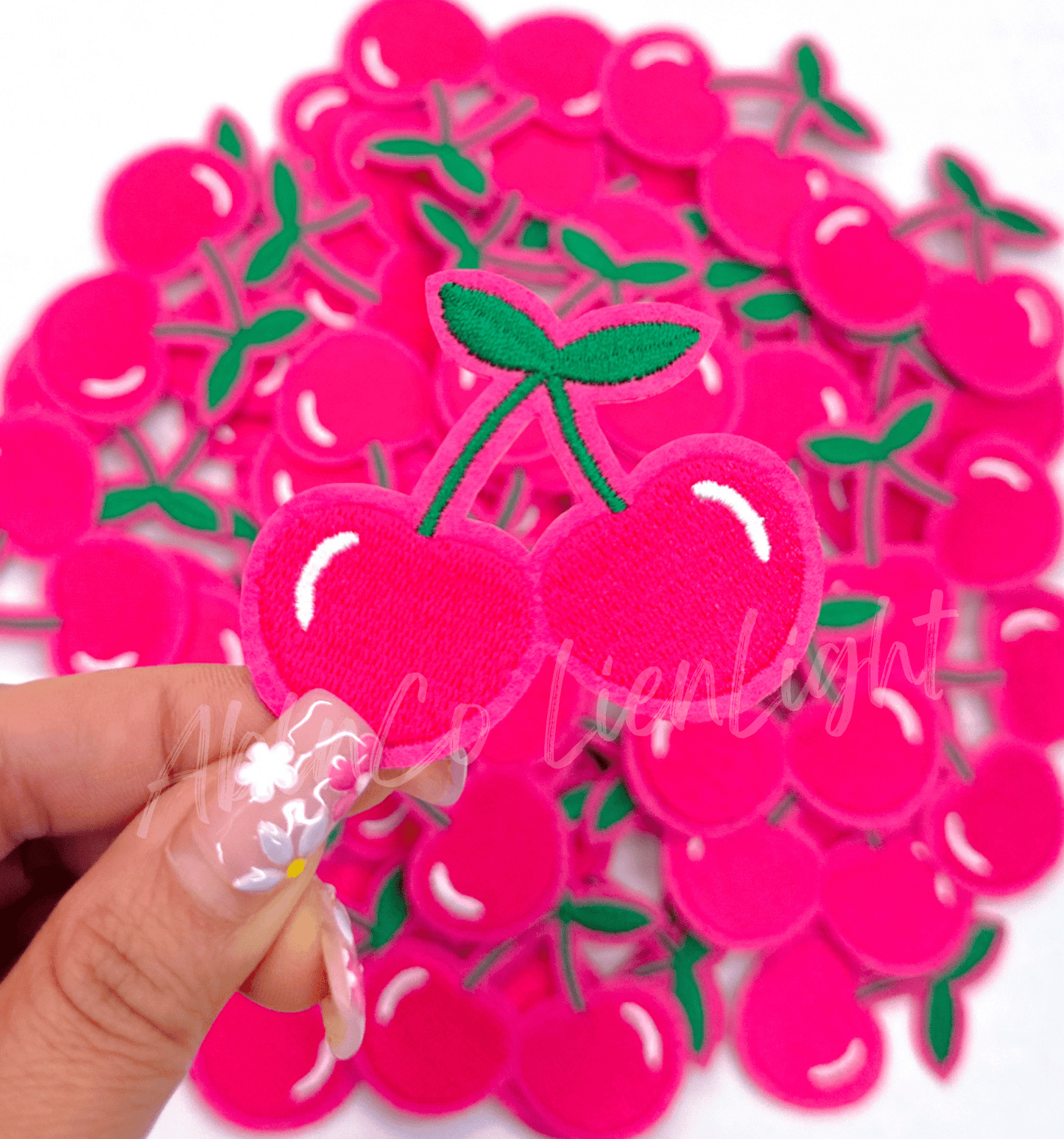 Trucker hat patches pink cherry embroidery patch iron on - Bria Blair Creative