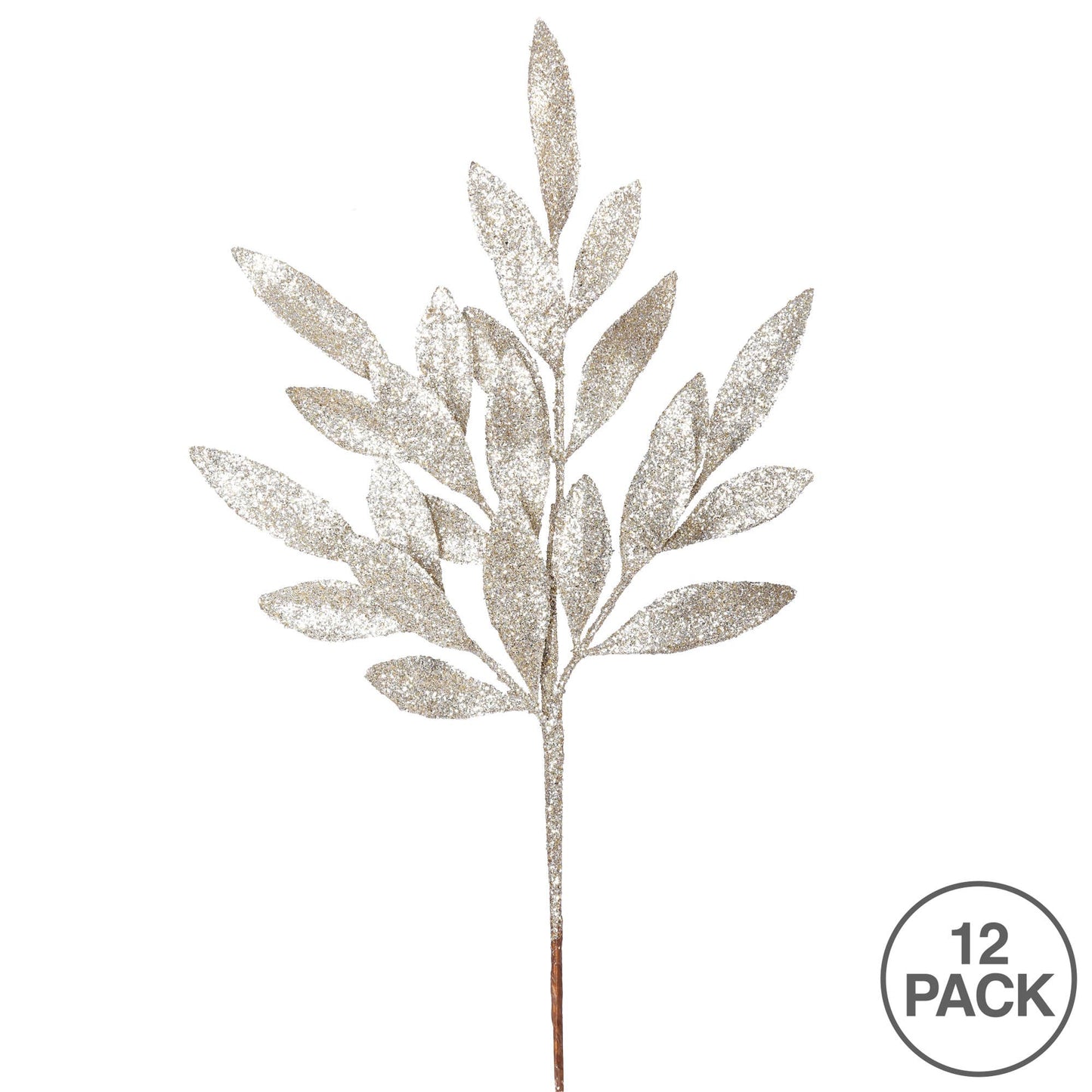 Vickerman 22" Champagne Glit BayLeaf Spray 12/Bg: Champagne / Plastic / 22" - Bria Blair Creative