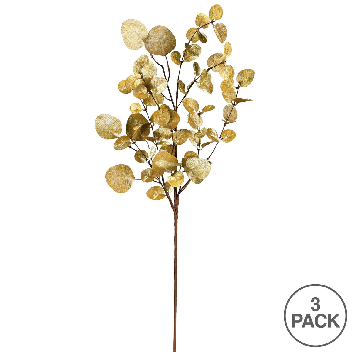 Vickerman 34" Gold Eucalyptus Spray 3/Bag: Gold / Polyester / 34" - Bria Blair Creative