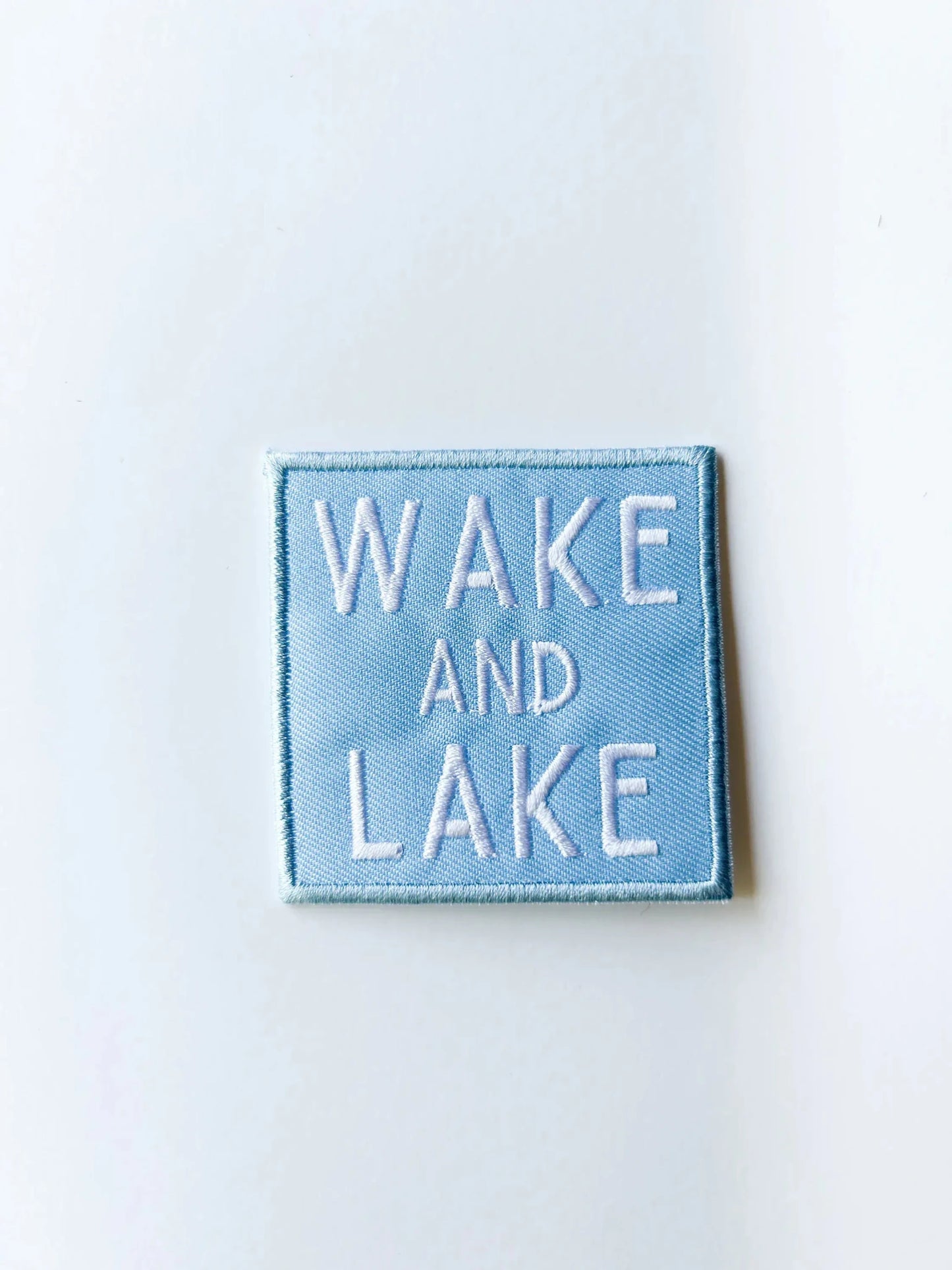 Wake and Lake Light Blue Embroidered Iron On Patch - Bria Blair Creative