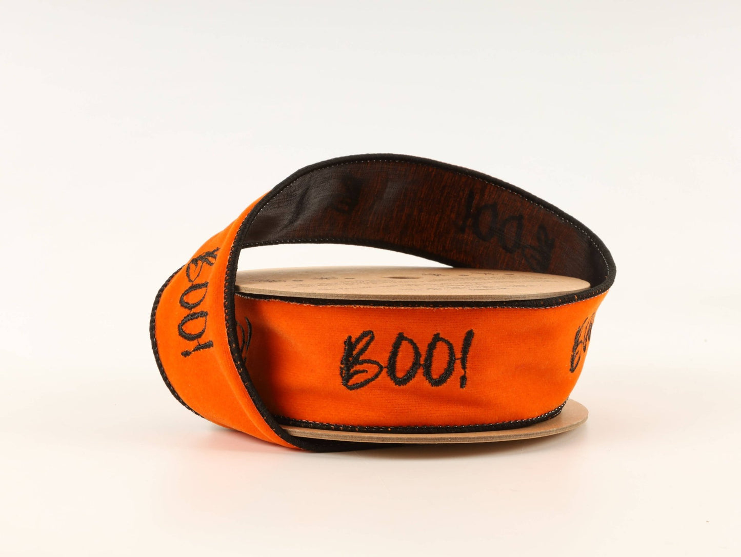 Wired Ribbon Orange Embroidered Boo 10 Yard Roll - Bria Blair Creative