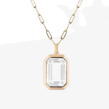 Vintage Style Stainless Steel Zircon Pendant Necklace: White