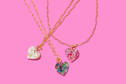 Paperclip Chain Necklace - Heart Pendant - Pink Confetti