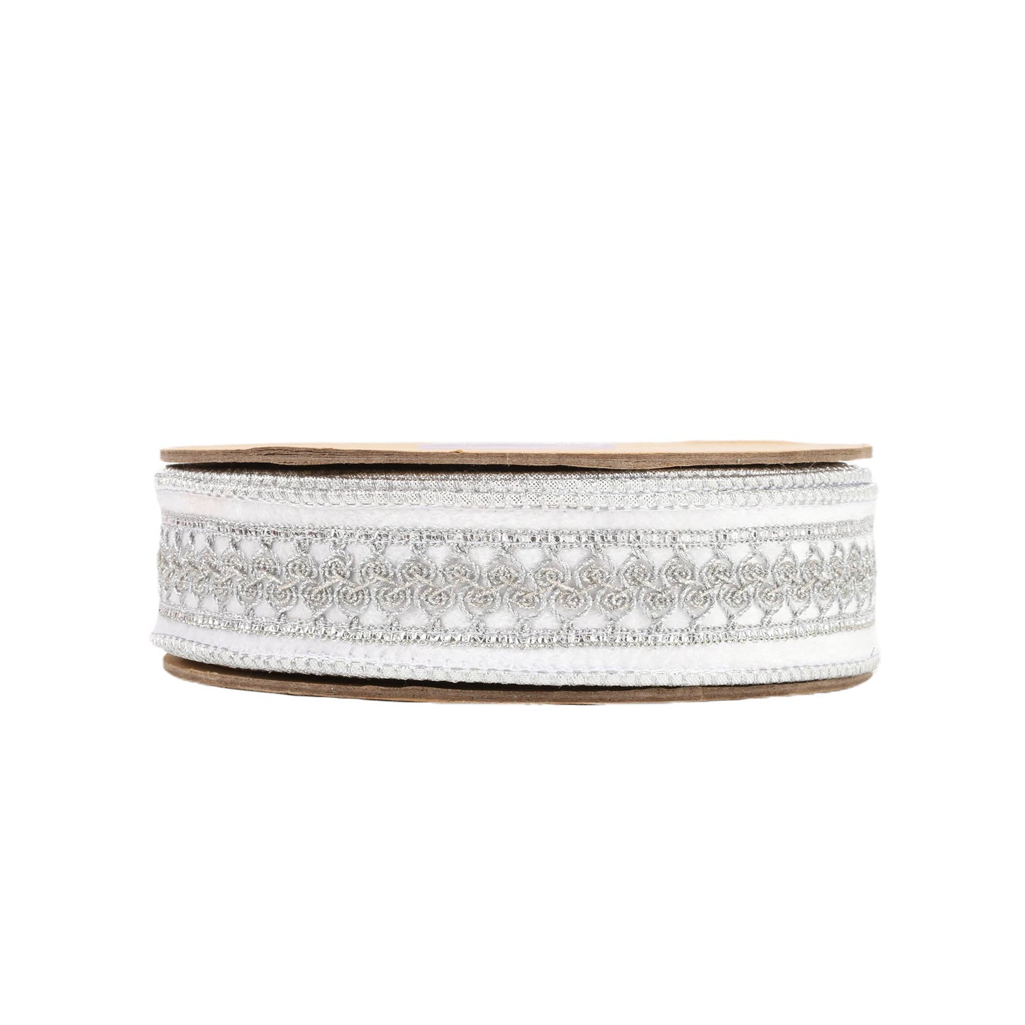 1 1/2" Double - Fused Wired Velvet Ribbon w/ Metallic Trim | White/Silver | 10 Yard Roll - Bria Blair Creative