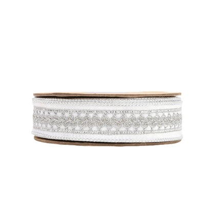 1 1/2" Double - Fused Wired Velvet Ribbon w/ Metallic Trim | White/Silver | 10 Yard Roll - Bria Blair Creative