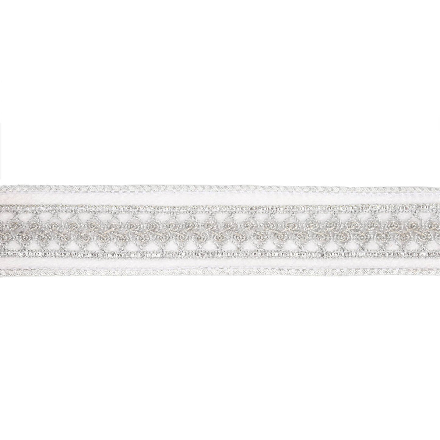 1 1/2" Double - Fused Wired Velvet Ribbon w/ Metallic Trim | White/Silver | 10 Yard Roll - Bria Blair Creative