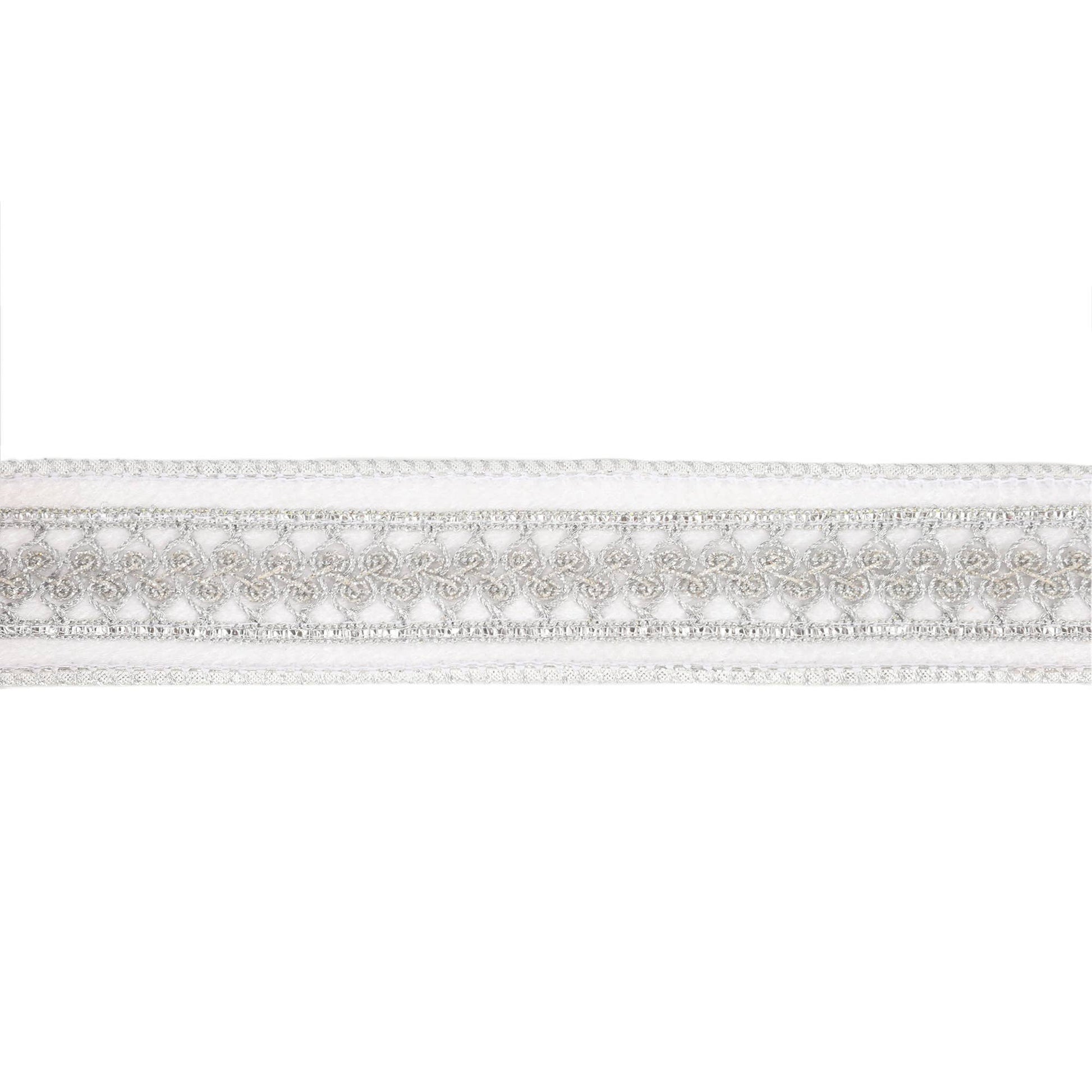 1 1/2" Double - Fused Wired Velvet Ribbon w/ Metallic Trim | White/Silver | 10 Yard Roll - Bria Blair Creative