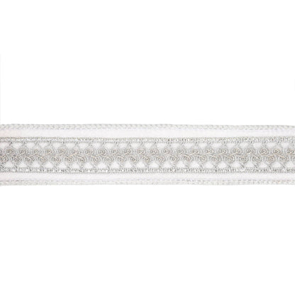 1 1/2" Double - Fused Wired Velvet Ribbon w/ Metallic Trim | White/Silver | 10 Yard Roll - Bria Blair Creative