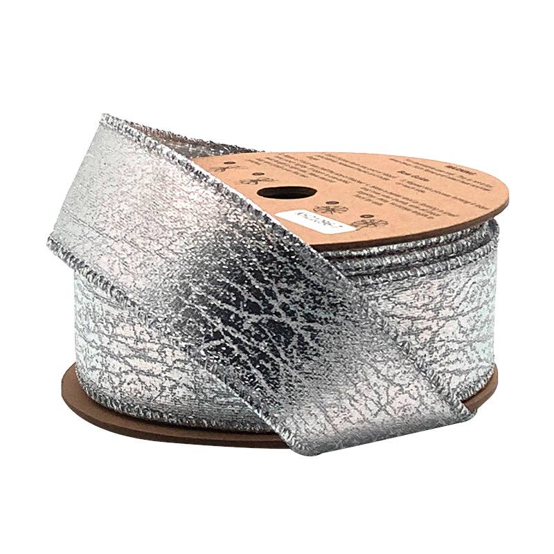 1 1/2" Wired Ribbon | "Faux Leather" Silver | 10 Yard Roll - Bria Blair Creative
