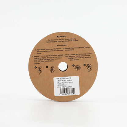 1 1/2" Wired Ribbon | "Faux Leather" Silver | 10 Yard Roll - Bria Blair Creative